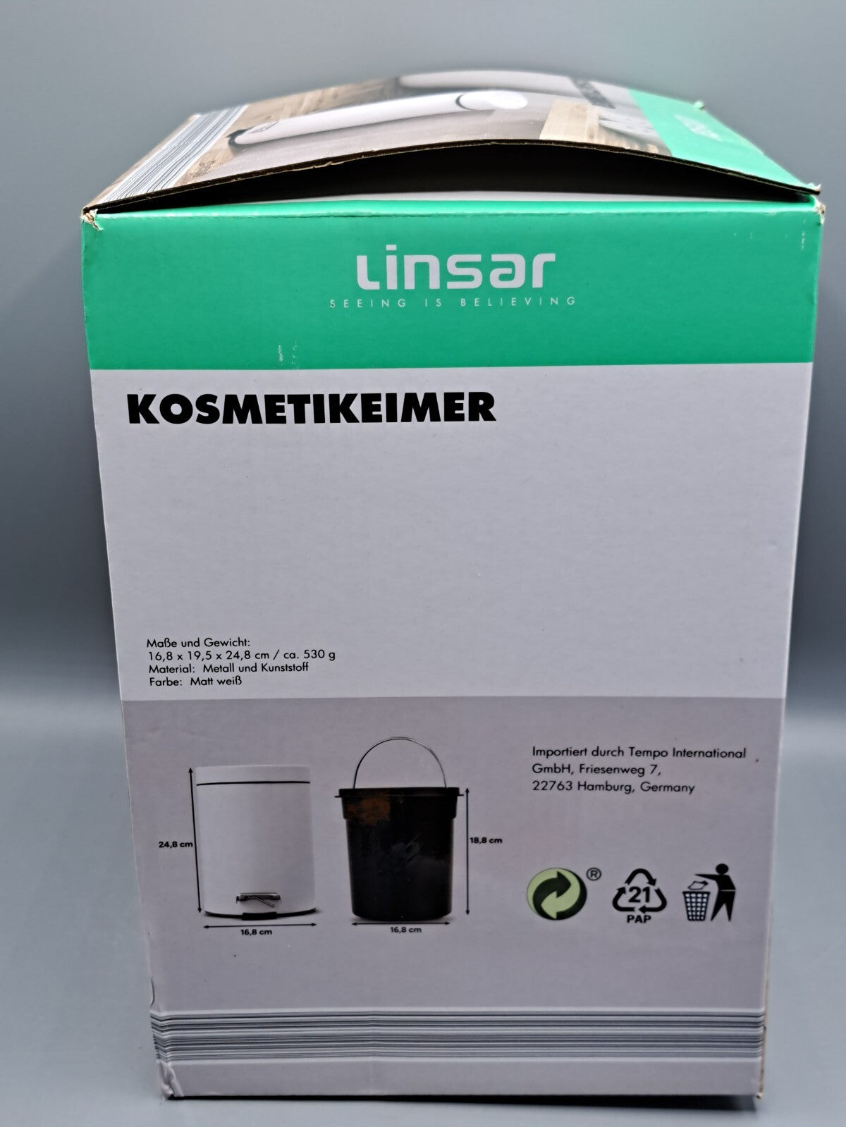 Linsar Kosmetikeimer, 3Liter, Fußtrittmechanismus