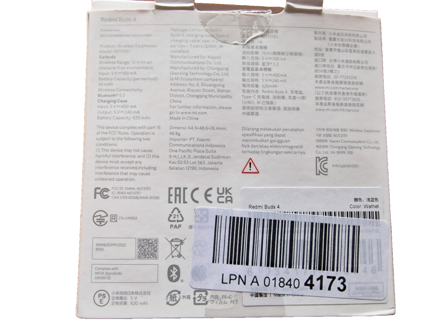 Xiaomi Redmi Buds 4 TWS-Kopfhörer, Bluetooth 5.2, 35 dB, aktive Geräuschunterdrü