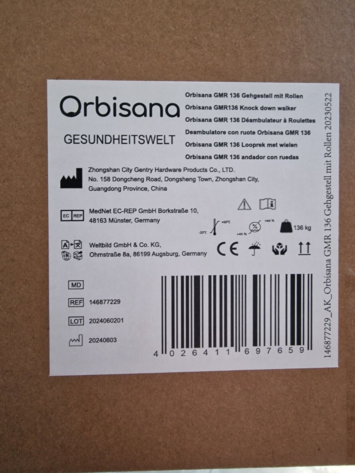 Orbisana GMR 136 Gehgestell mit Rollen