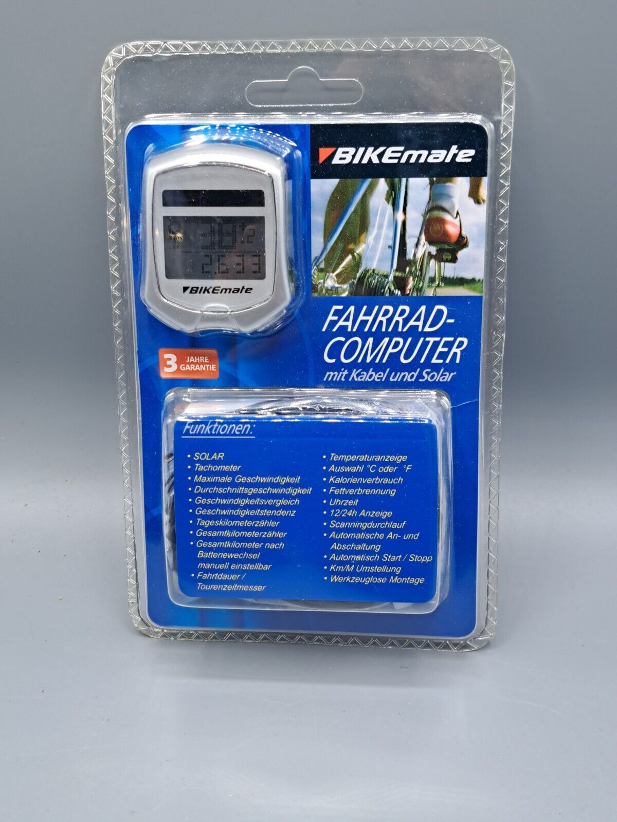 Fahrrad-Computer mit Kabel und Solar, BIKEmate