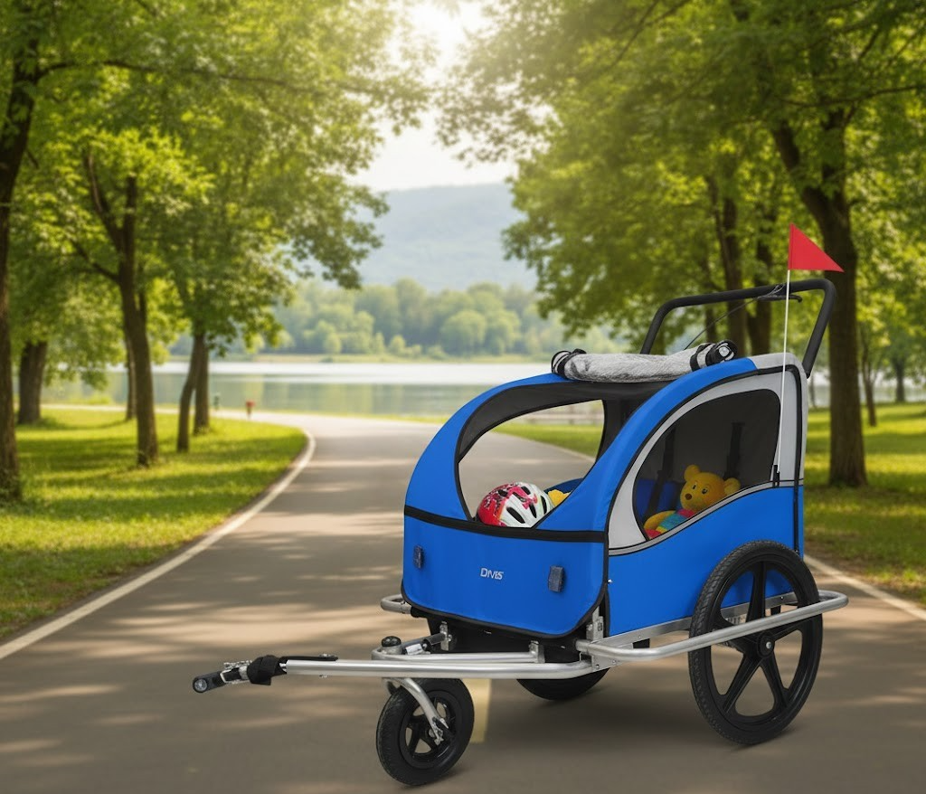 DMS Fahrradanhänger 2in1 Kinderanhänger Jogger Radanhänger 2 Kinder
