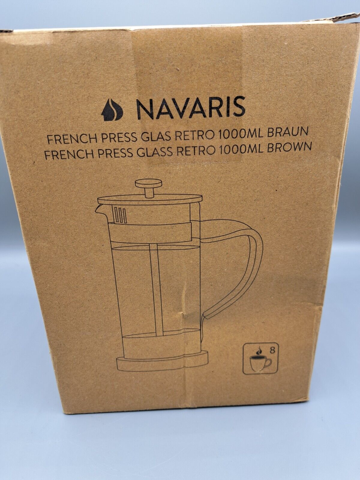 Navaris French Press Glas, Retro, 1000ML Braun