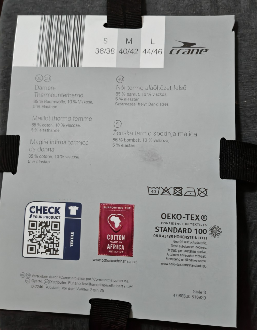 CRANE Damen Thermounterhemd Gr. M 40/42 Grau Langarm Thermowäsche OEKO-TEX G