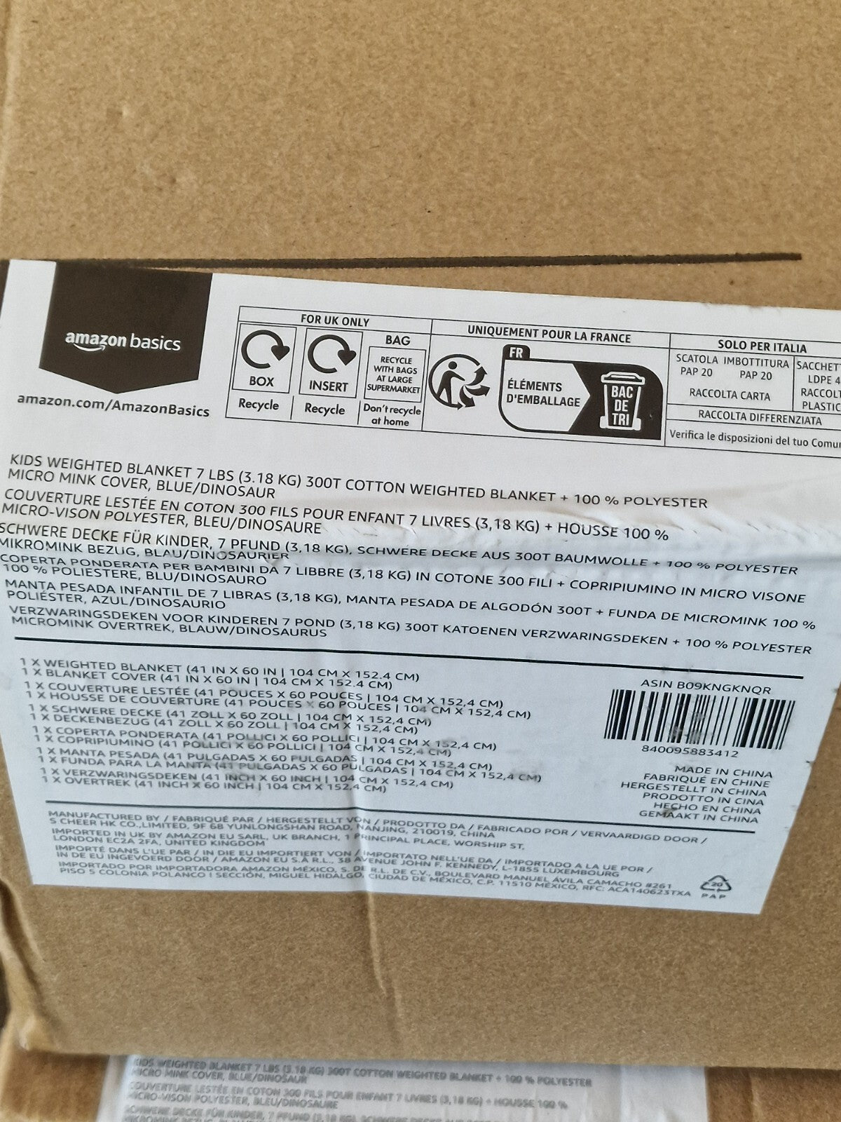 Amazon Basics, Gewichtsdecke Kinder, 104x152,4 , 3,18kg, Mit Bezug Dinosaurier