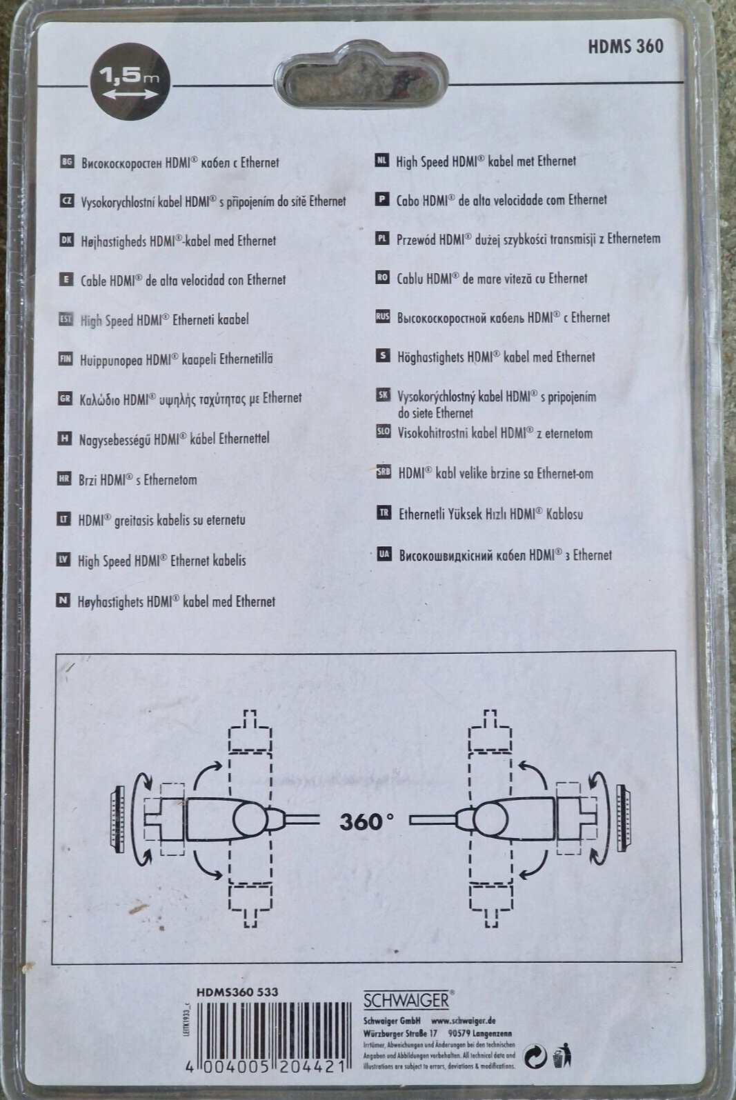 Schwaiger HDMS360 High Speed HDMI Kabel mit Ehternet 1,5 Meter