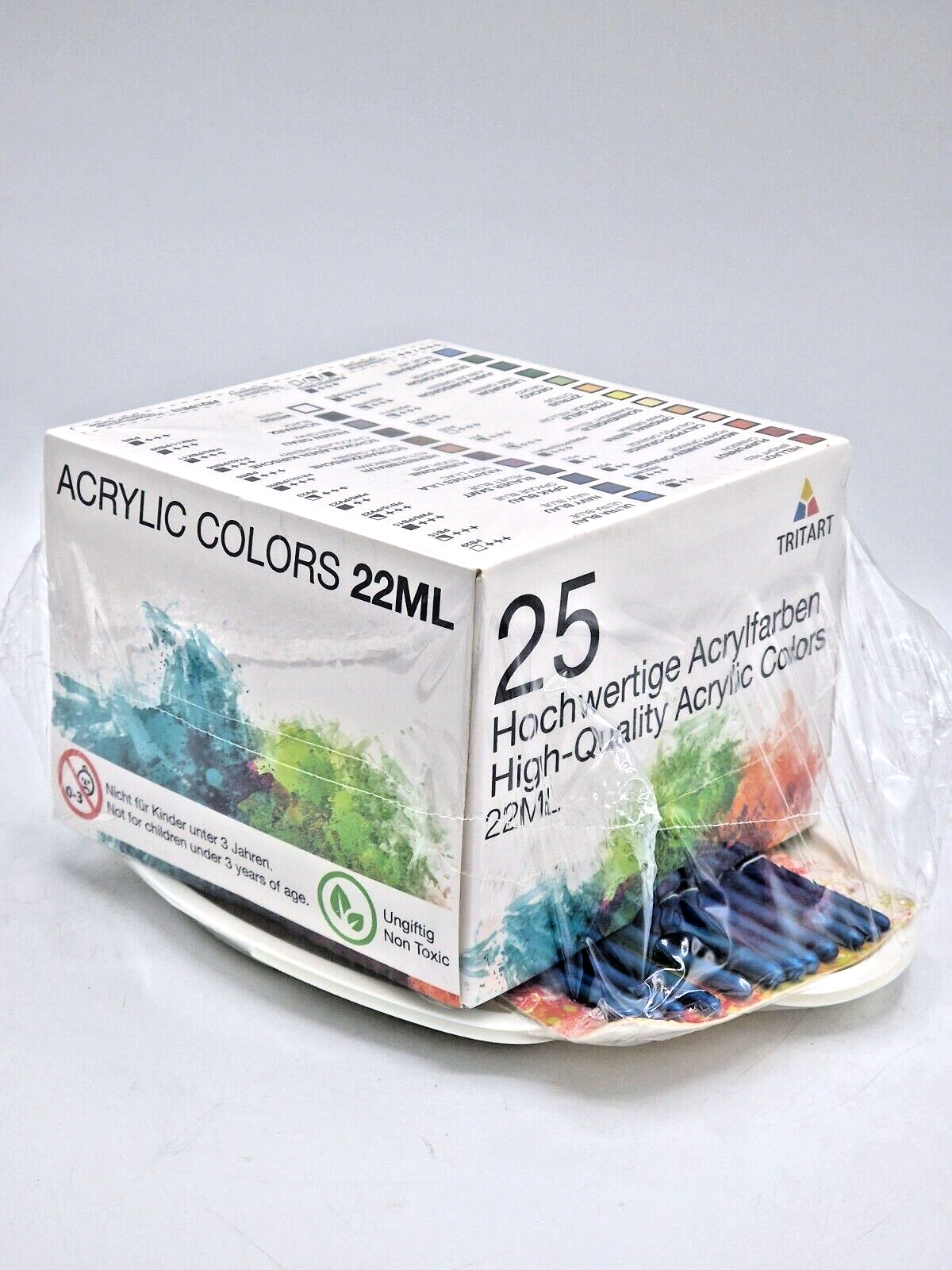 Acryl-Farben-Set mit 12 Pinsel und 2 Mischpaletten Hochpigmentiert 25x22ml Tuben