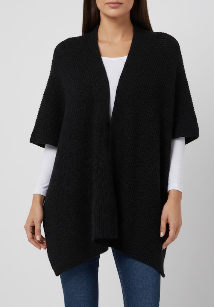 EVA LUTZ Strick-Cape Schwarz Einheitsgröße offene Front Effektgarn