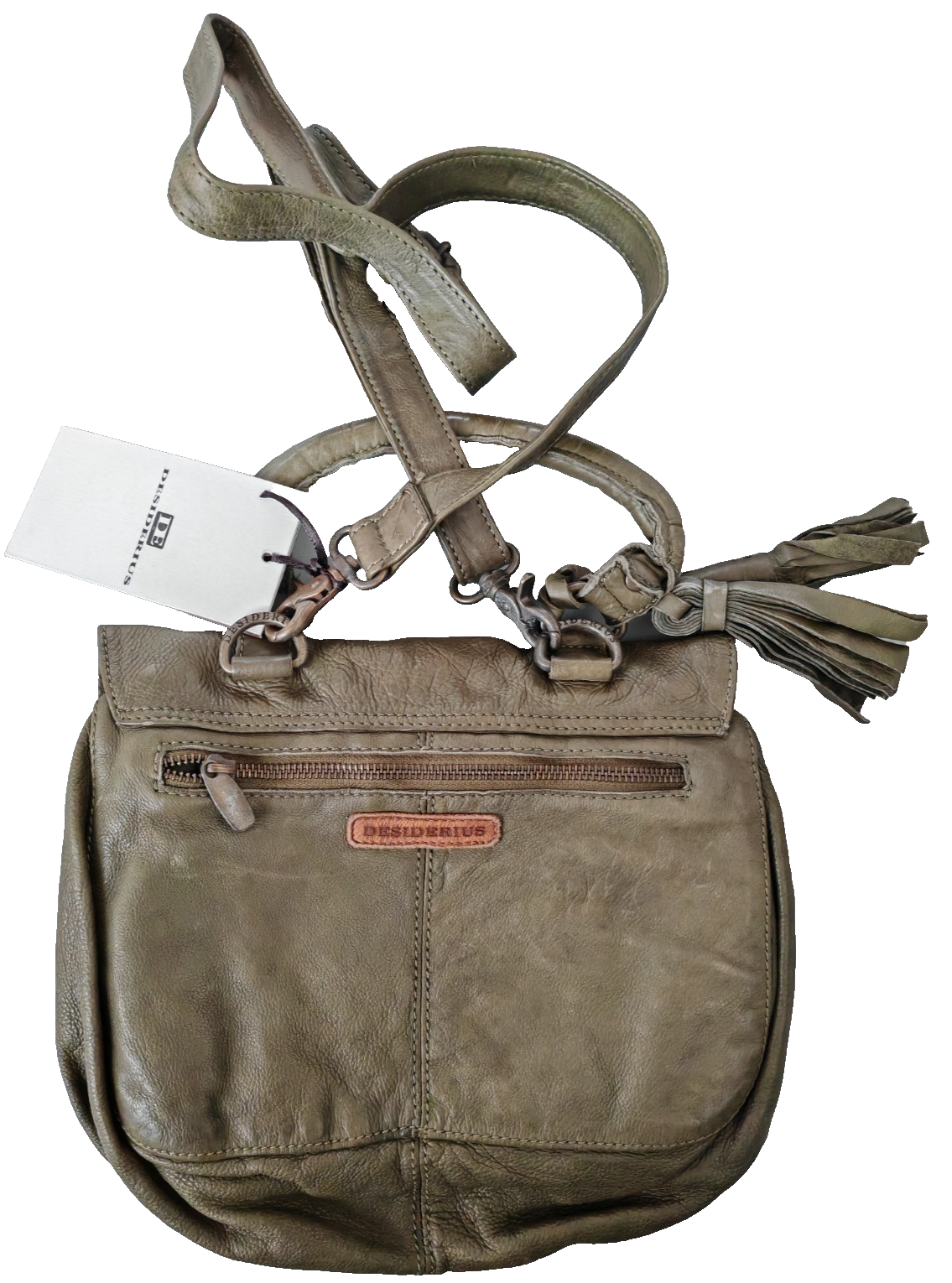 Desiderius Aemilia Ledertasche Olive Echtleder Umhängetasche Damen Vintage H2