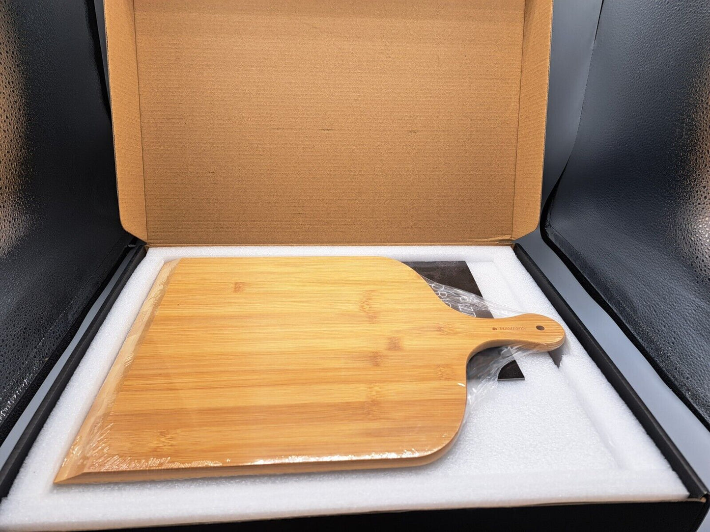 Navaris Glasierter Pizzastein 38x30x1,5cm + Bambus Pizzaschaufel