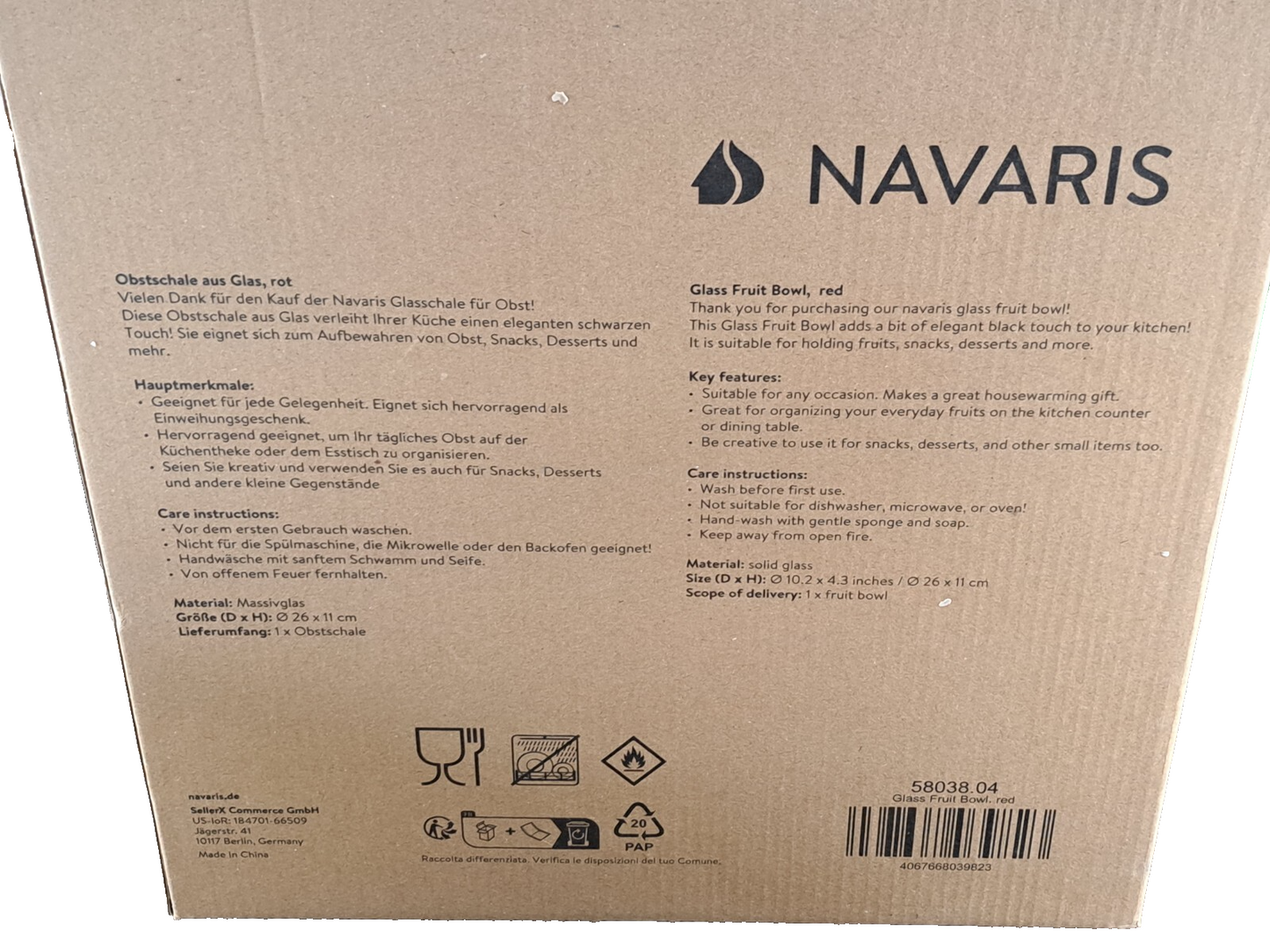 Navaris Frucht Schüssel aus Glas - rote Glasschüssel für Früchte Salat Deko - Sa