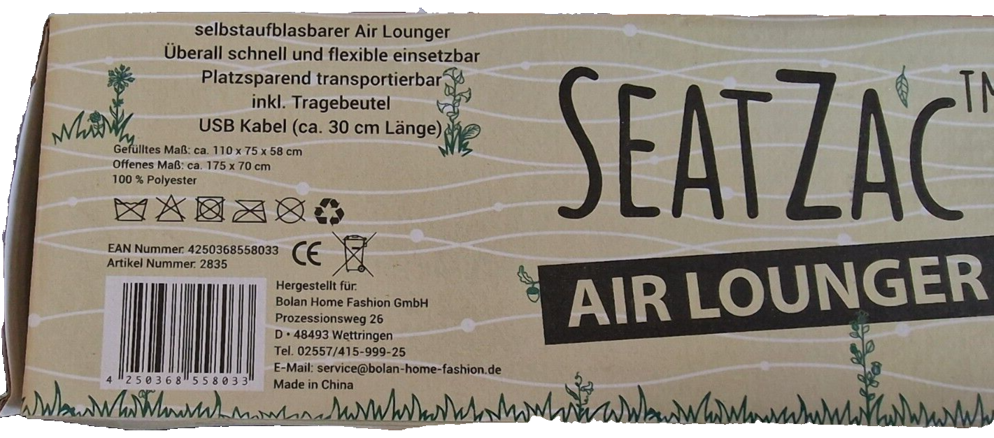 SeatZac Air Lounger, Selbstaufblasbarer Sitzsack, Integrierter Powerbank