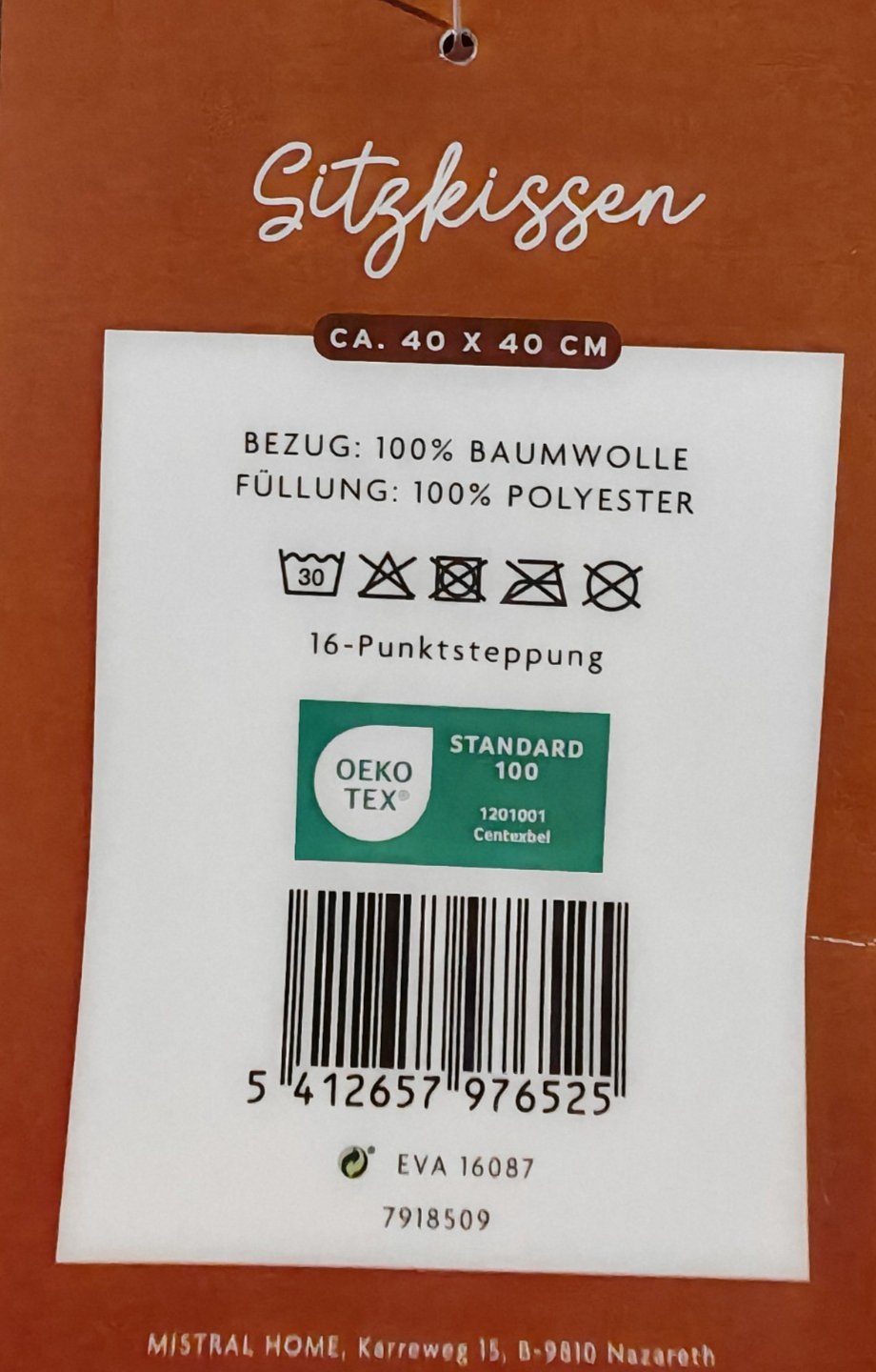 Tutti Stuhlkissen 40x40 cm Blau – Sitzkissen Baumwolle