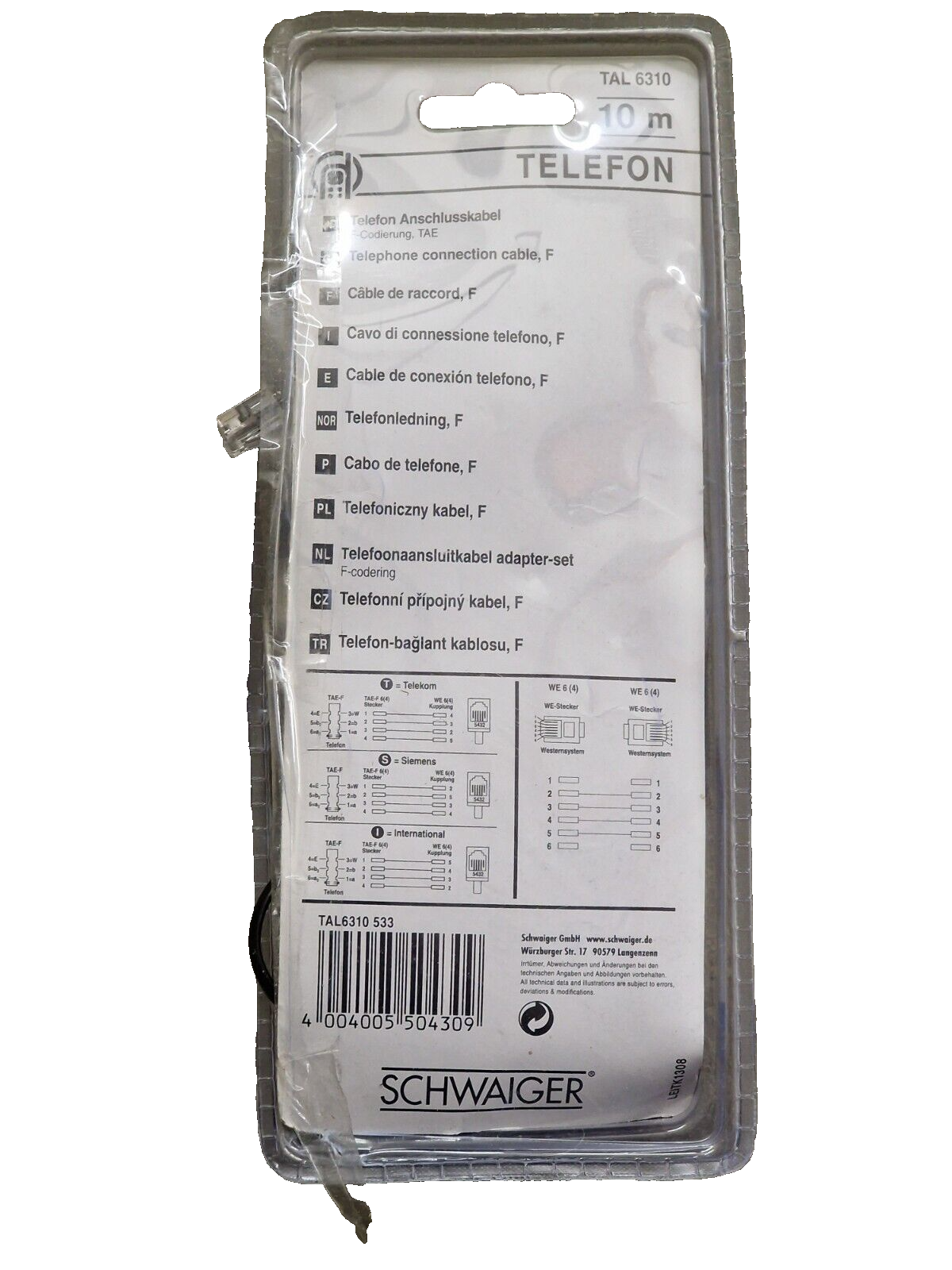 Schwaiger TAL 6310 Telefon Anschlusskabel 10 Meter