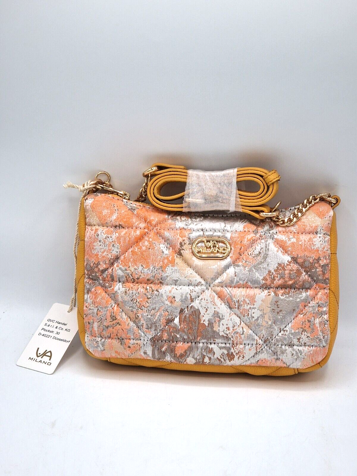 Schultertasche Webmaterial mit echt Leder VM Logo - Orange