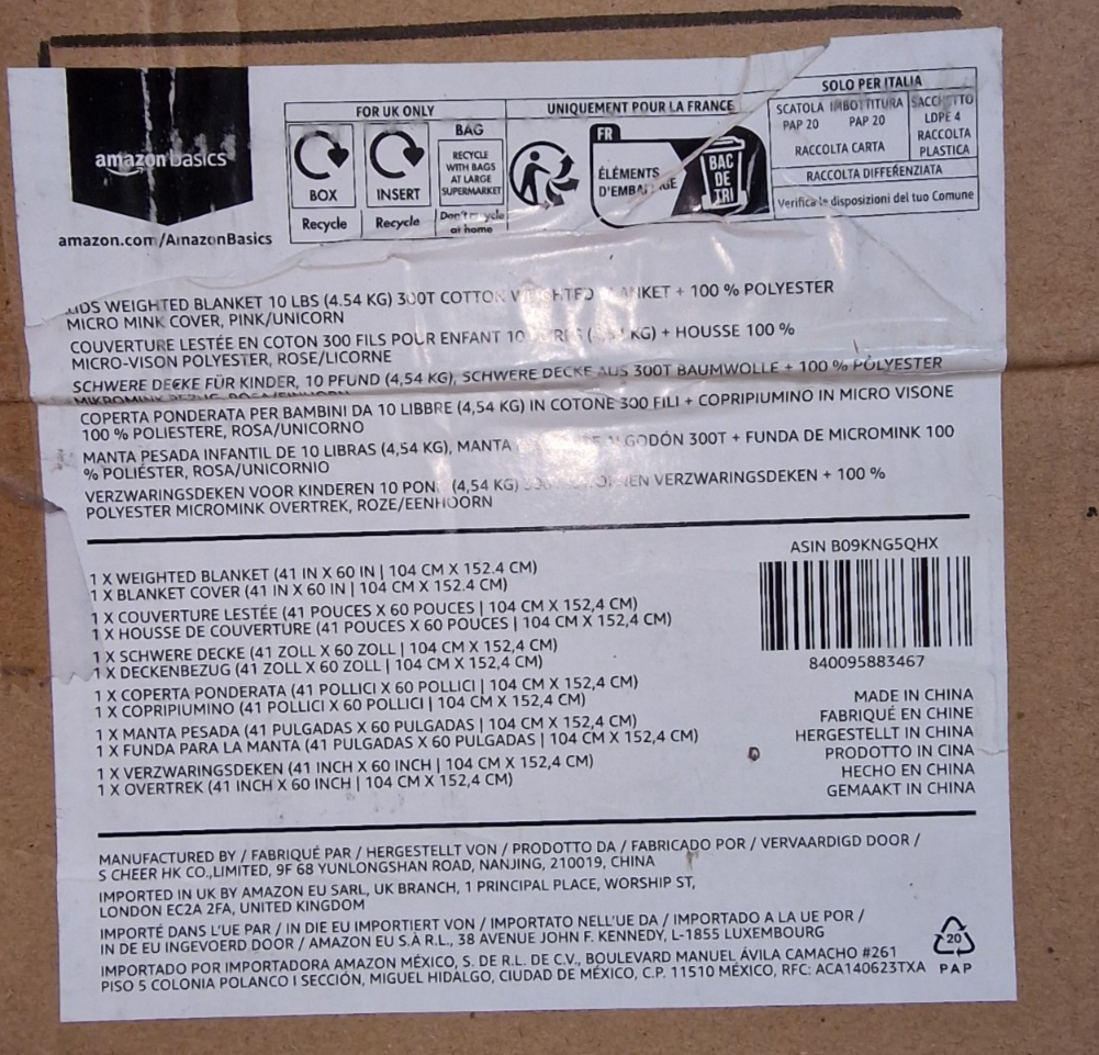 Amazon Basics Schwere Decke für Kinder 4,54 kg, Einhorn