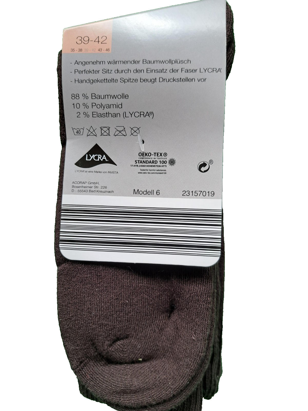 Lycra Winter-Wellness-Socken für Damen und Herren 39-42, 2 Paar