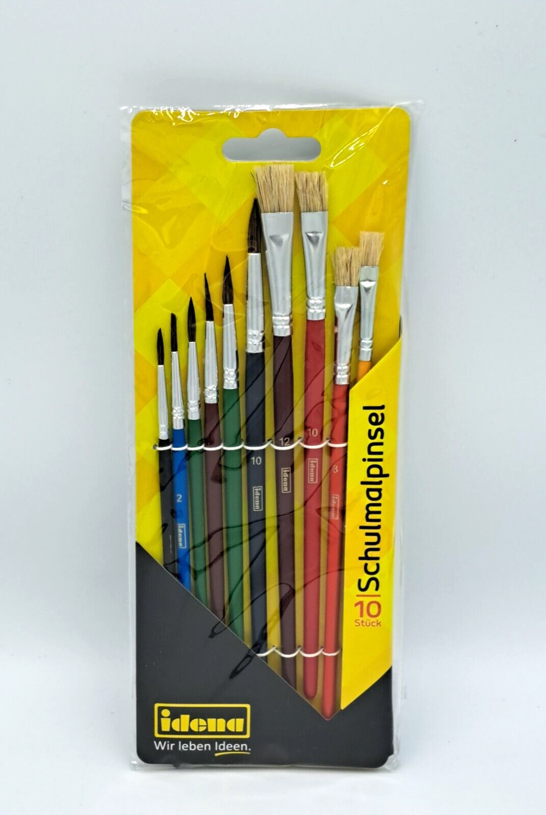 Idena Schulpinsel 10er Set mit 6 Rundpinsel und 4 Borstenpinsel, lackiert-6 ...