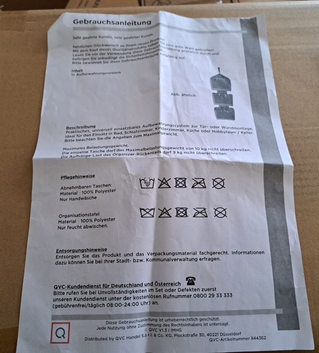 Universelles Aufbewahrungssystem Tür- oder Wandmontage abnehmbare Taschen 4tlg.