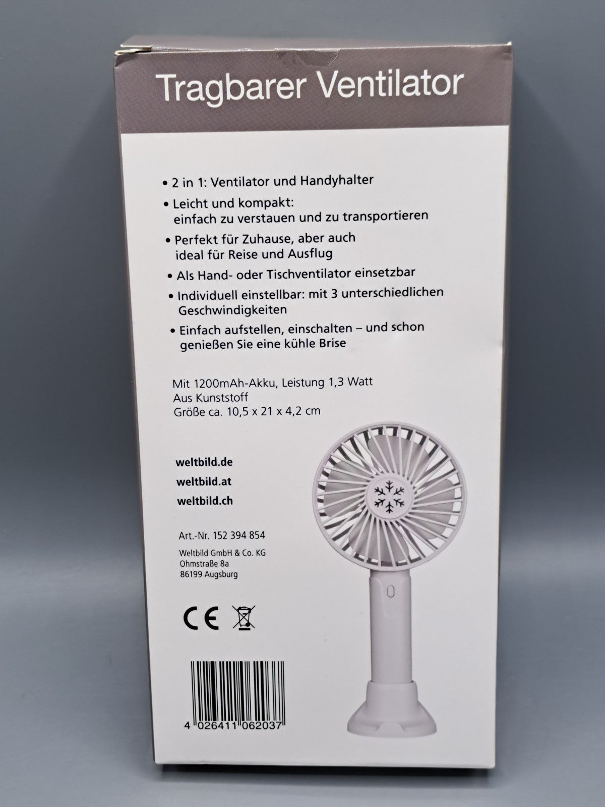 Weltbild Tragbarer Ventilator 2 in 1 Ventilator und Handyhalter