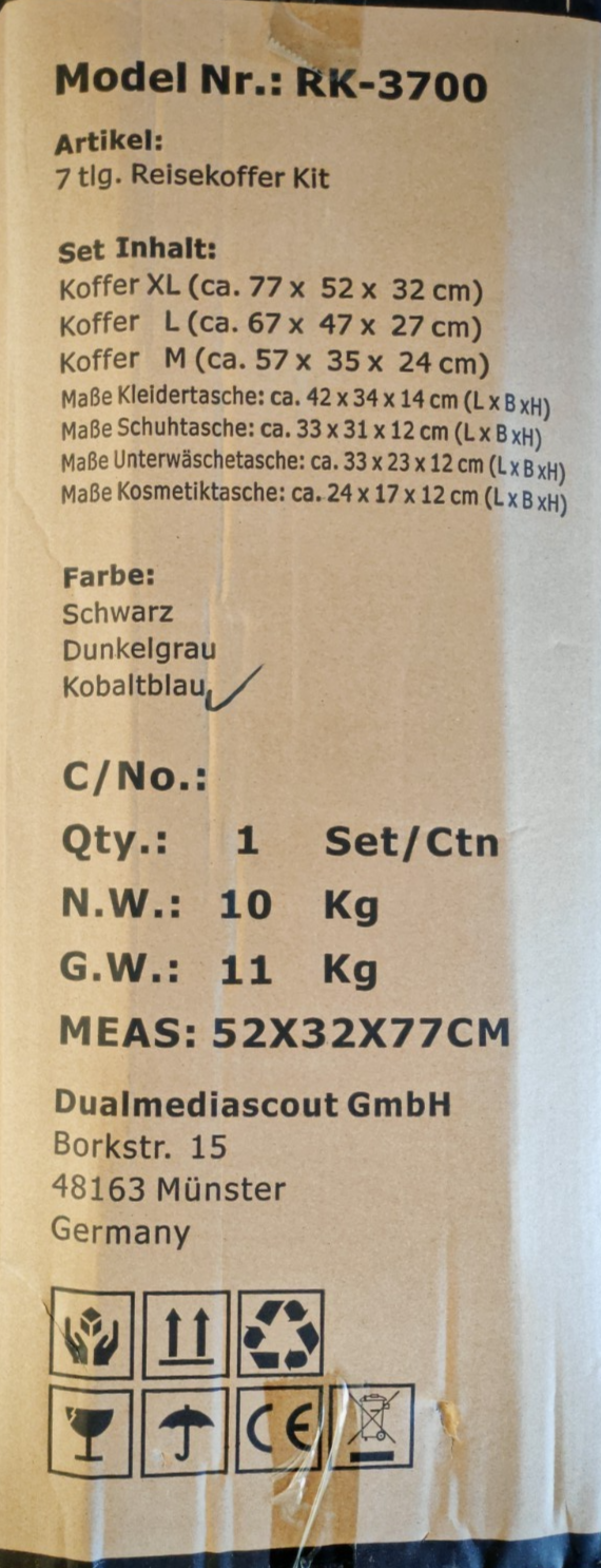 DMS 7tlg Kofferset ABS Hartschale Trolley Set Reisekoffer Kobalt Blau HO-A25
