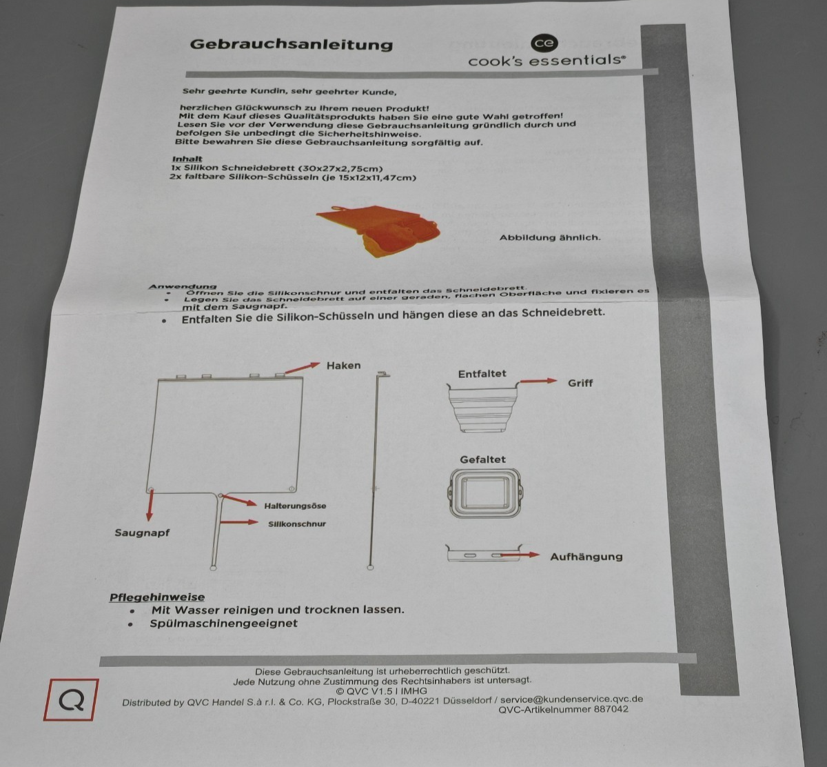 QVC Faltbares Silikon-Schneidebrett, tragbar, rutschfest, mit 2 faltbar, Grün