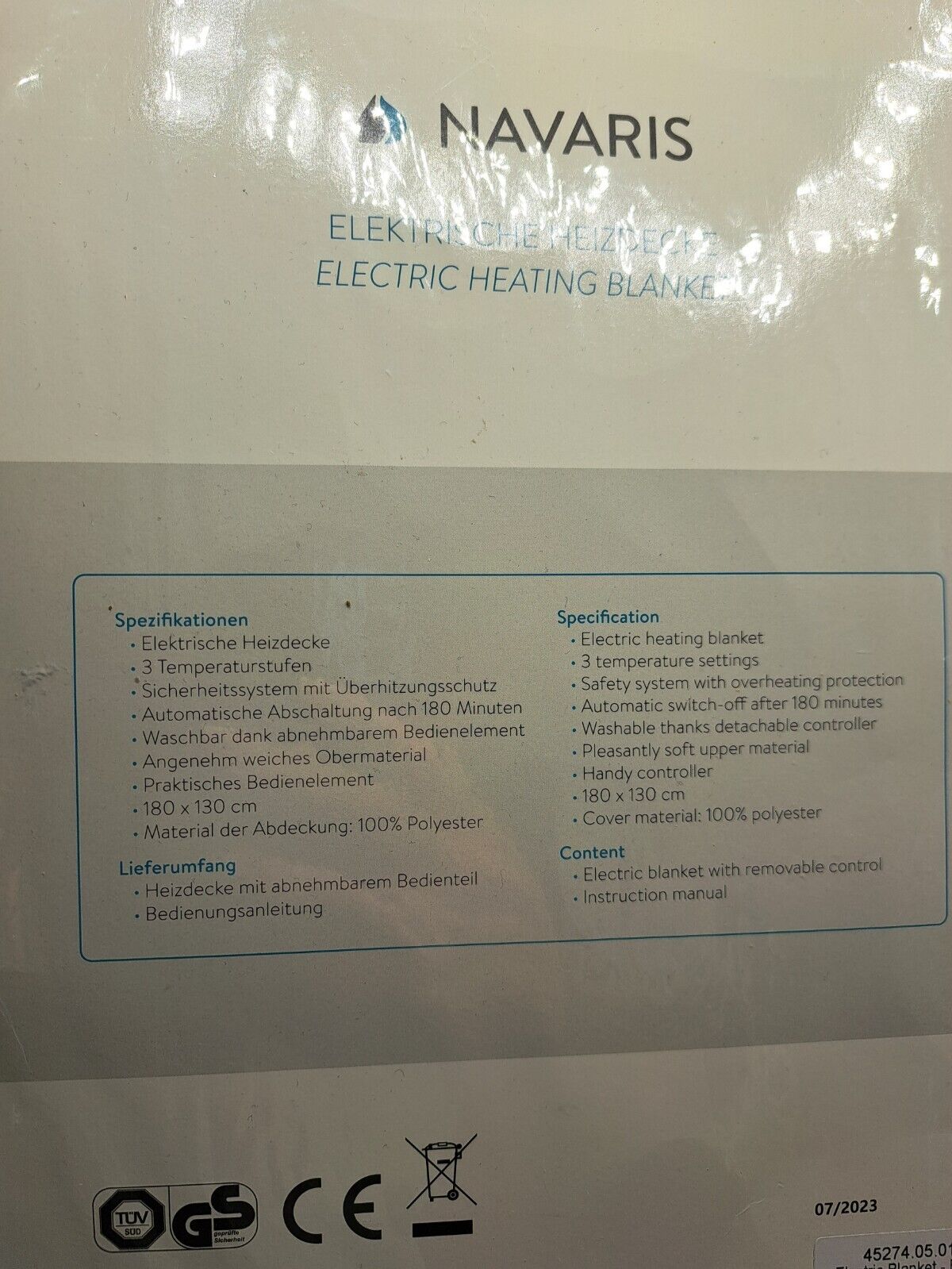 Navaris Elektrische Heizdecke, 180x130 cm