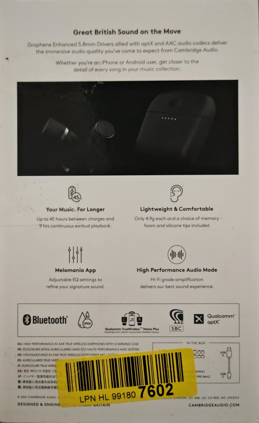 Cambridge Audio Melomania 1+ Schwarz True Wireless Bluetooth In-Ear Kopfhörer A8