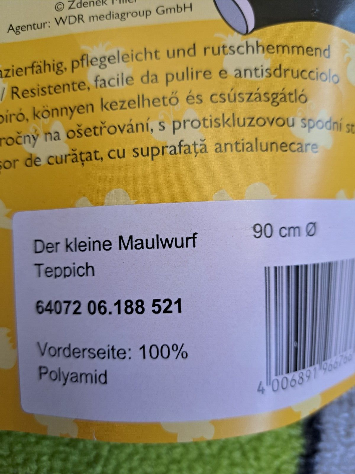 Kinderteppich, Der kleine Maulwurf, 90 cm Durchmesser
