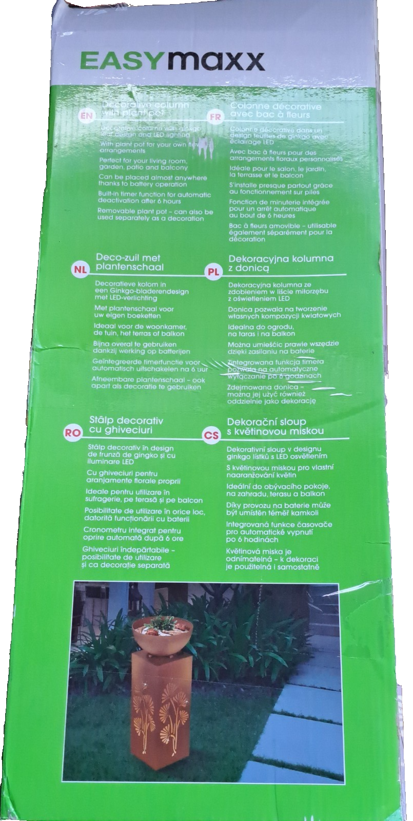 Easymaxx Dekosäule mit Pflanzschale, LED- Beleuchtung