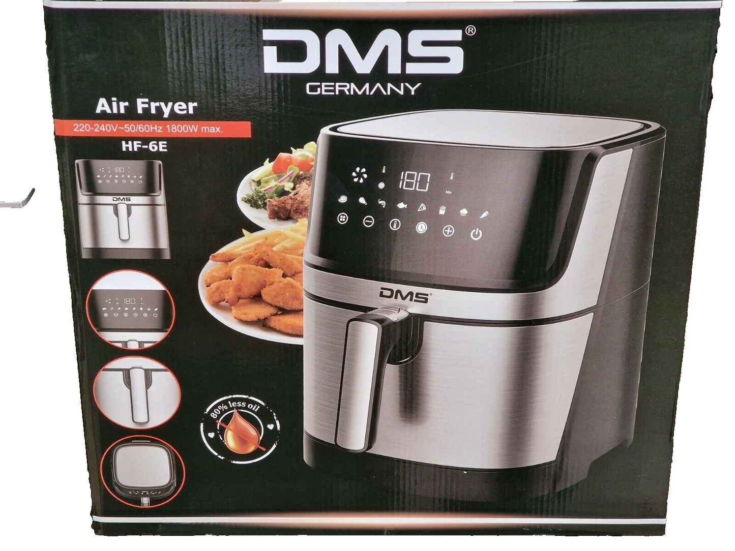 DMS Air Fryer HF-6E, Heißluftfritteuse, Hochwertig, 6 Liter