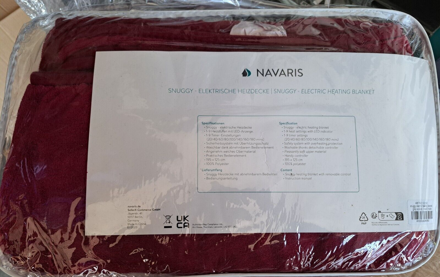Navaris Snuggy, Elektrische Heizdecke, 195x125cm, Rot