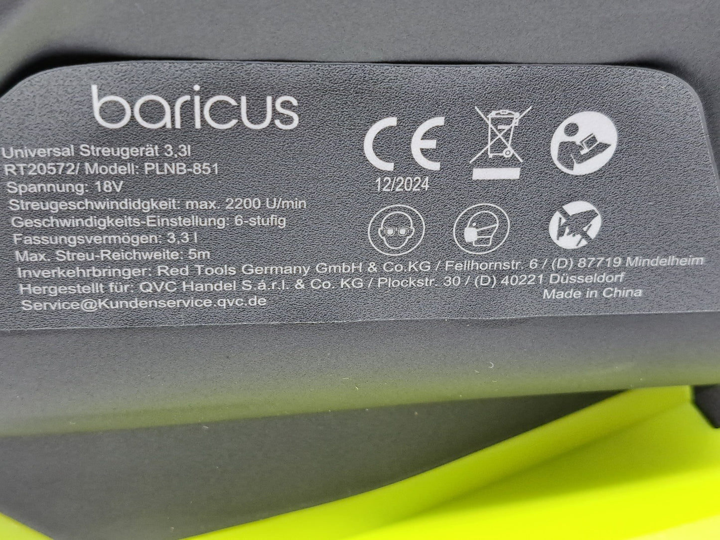 Baricus 18V Universal Streugerät 3,3L | Handstreuer Salz Dünger Saat | Solo