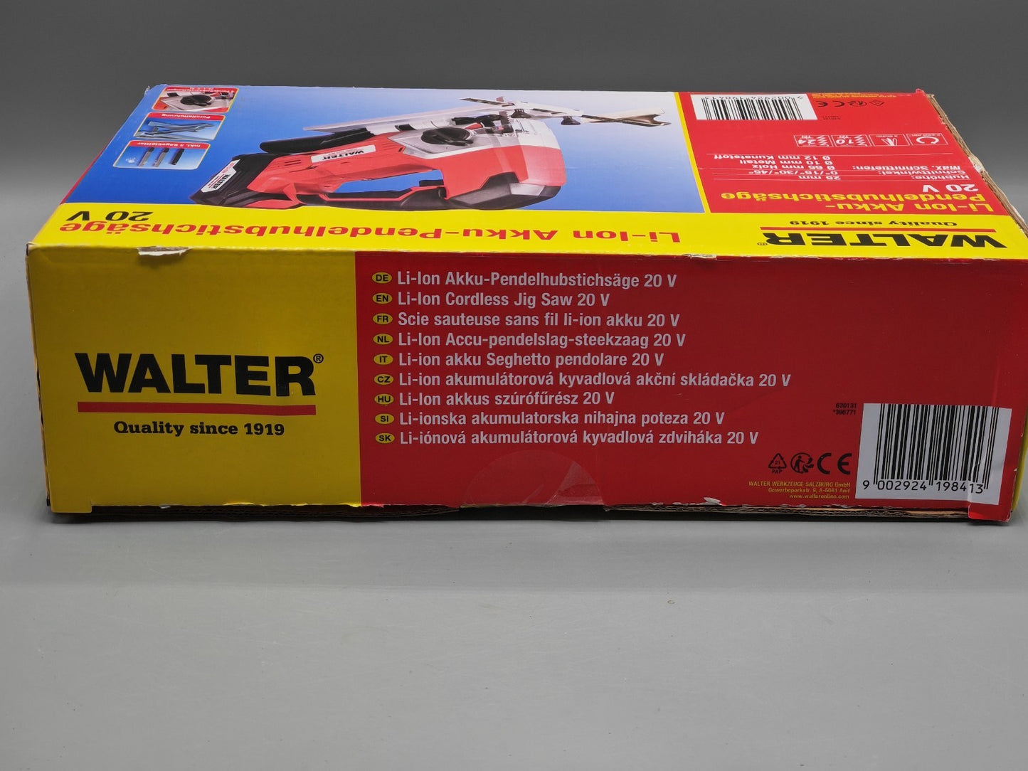 WALTER 20V Li-Ion Akku Pendelhub Stichsäge Ladegerät 3 Sägeblätter Ladestation