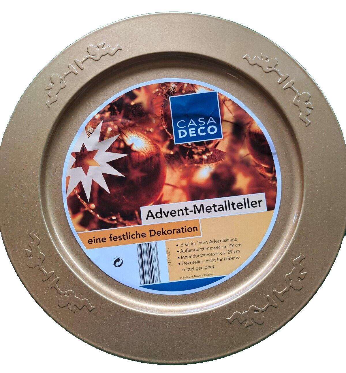 Casa Deco, Advent-Metallteller, Dekoration 39cm Druchmesser