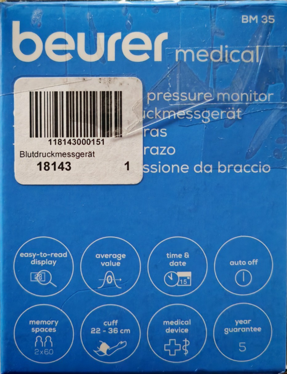 Beurer BM35 Oberarm Blutdruckmessgerät Arrhythmie Risikoindikator Speicher C04