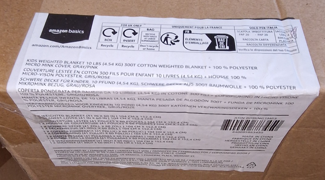 Amazon Basic, Gewichtsdecke, 91,4 x 121,9 2,27kg mit Bezug Pink/Grau, Kinder