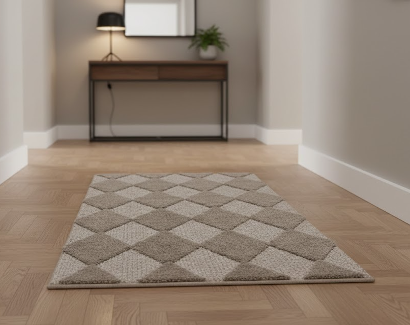 CASA FONDO Läufer 80x250cm Mikrofaser Rautenmuster Taupe strukturiert