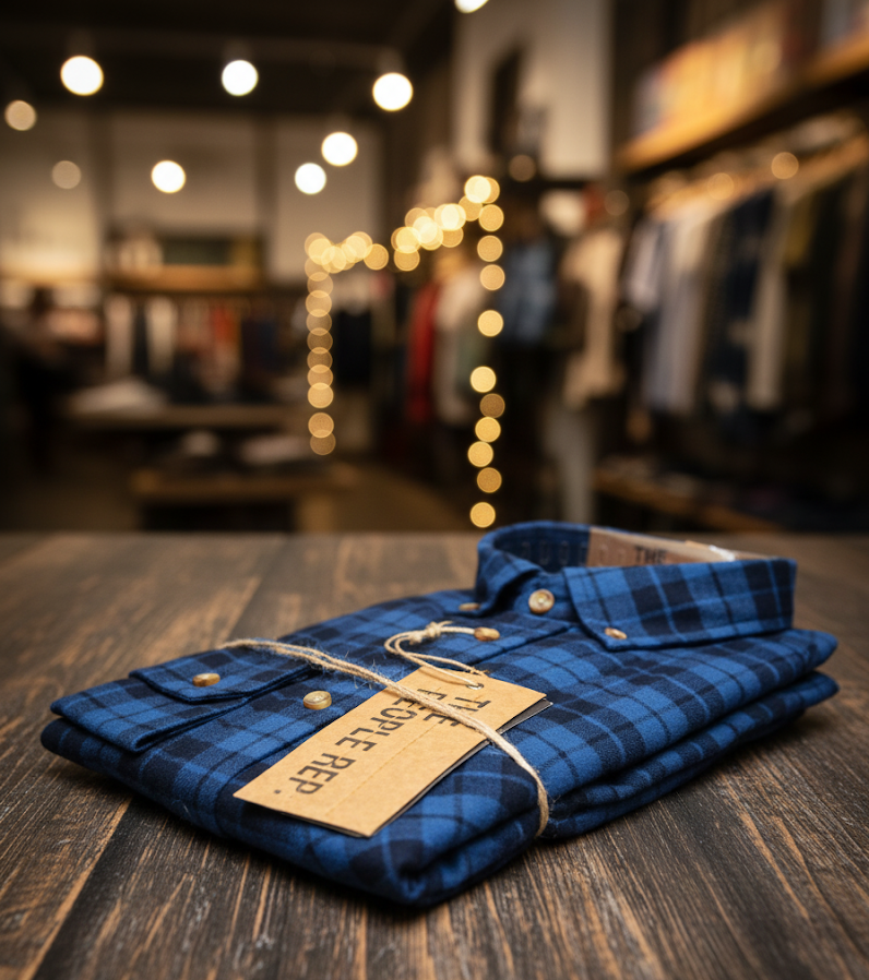 The People Rep. Herrenhemd L Kariert Blau Modern Freizeit Hemd