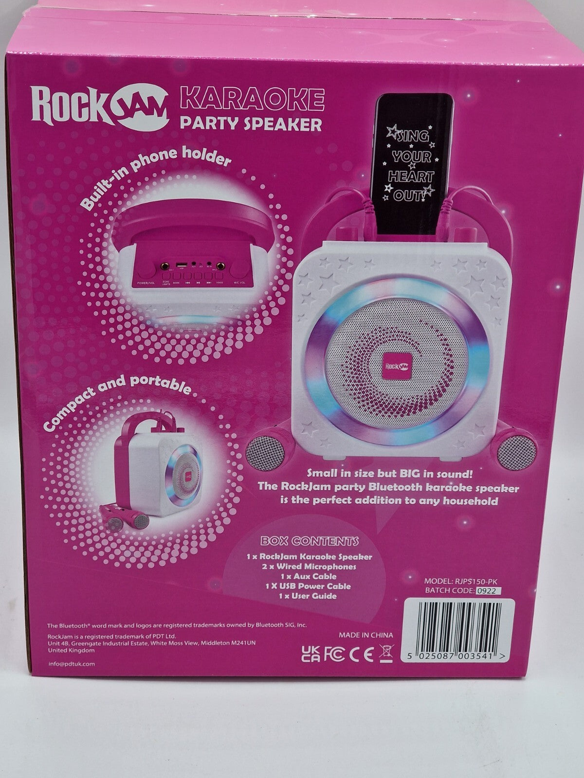 RockJam Karaoke Maschine 10W Bluetooth 2 Mikrofone Akku Tragbar