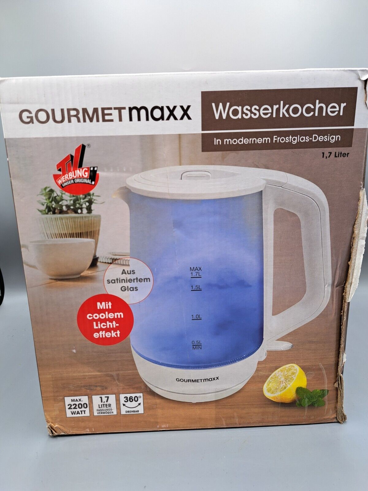 GOURMETmaxx Glas-Wasserkocher mit Frostglas-Design 1,7 Liter