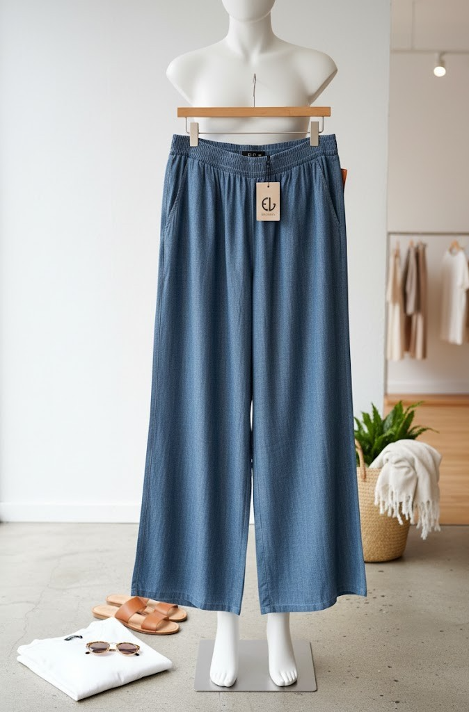 Eva Lutz Hose Lange Form Rundumdehnbund 2 Eingrifftaschen Blau Damen Gr. 46