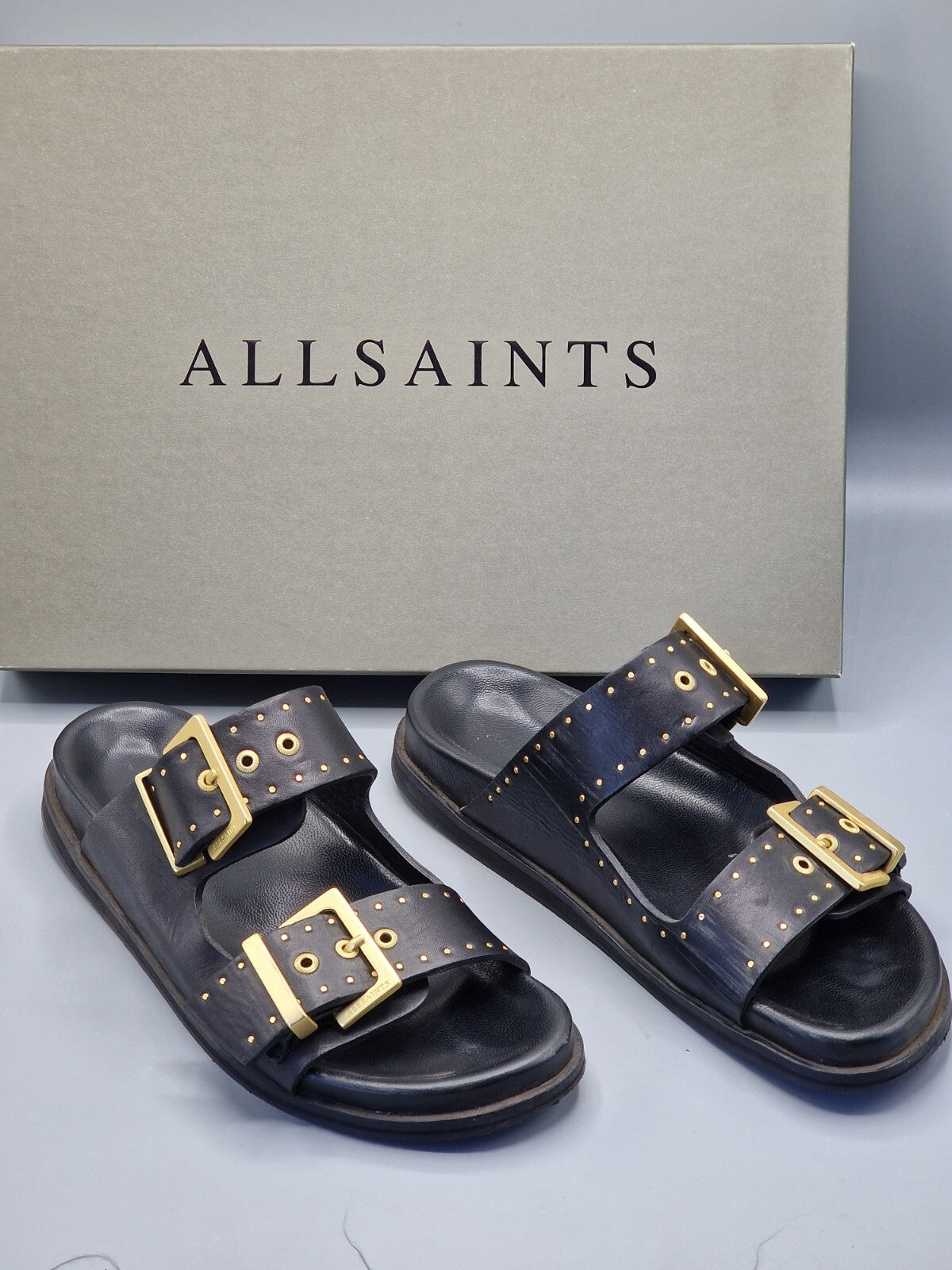 Allsaints, Mae Sandal, Cow Leder, Damen, Schwarz, Größe 39