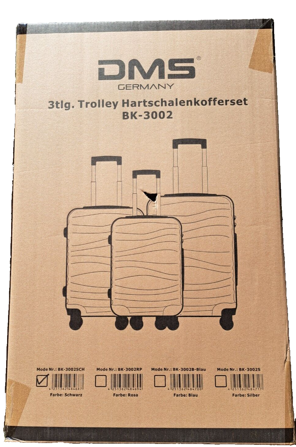 DMS 3tlg. Trolley Hartschalenkofferset BK-3002 Schwarz