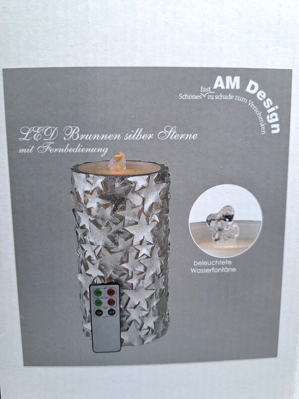 AM Design Brunnen Silber Sterne mit Fernbedienung, Beleuchtete Wasserfontäne
