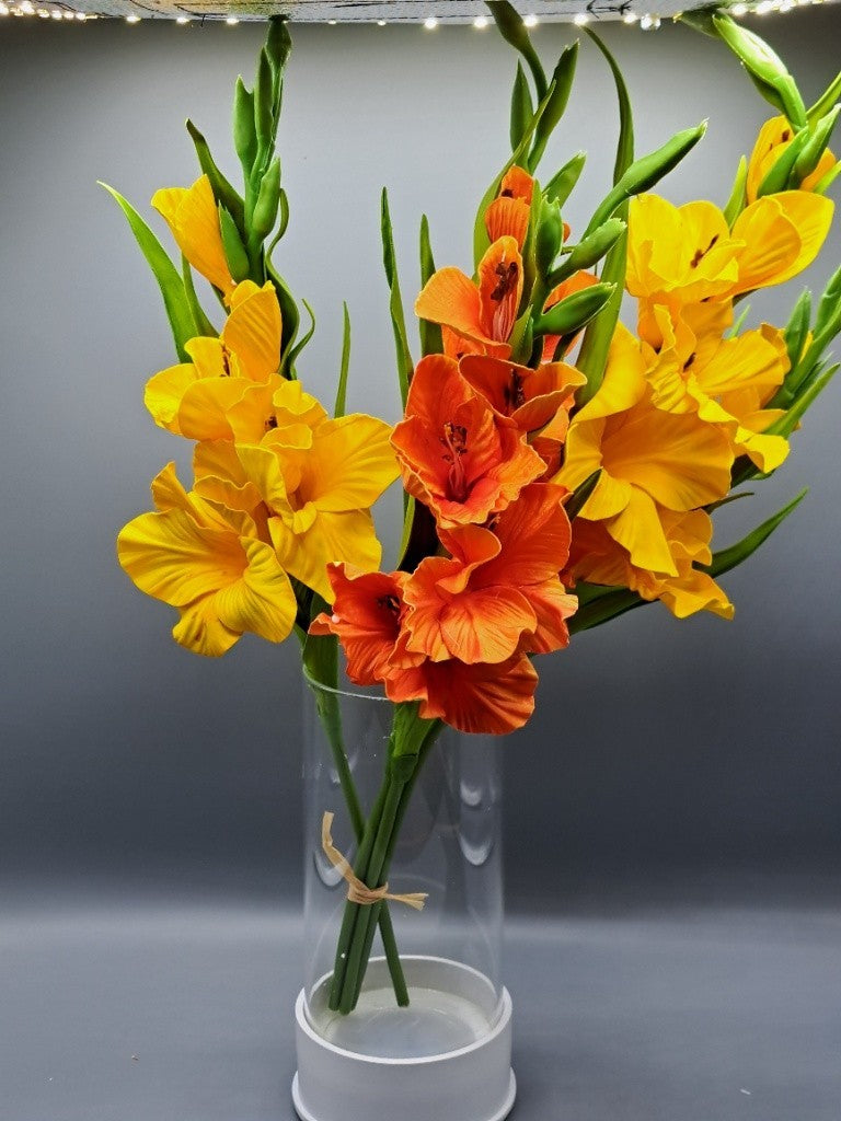 LUMIDA Flora Gladiolen Gelb/Orange | LED Kunstblumen in Glasvase | Deko