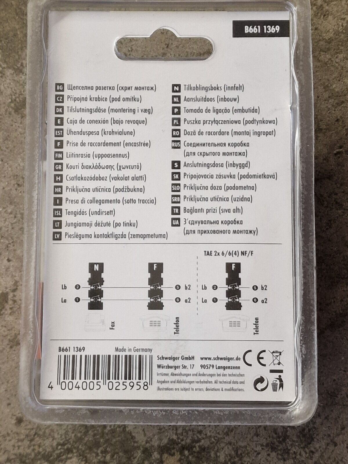 Schwaiger B6611369 TAE-NF/F Anschlussdose Unterputz
