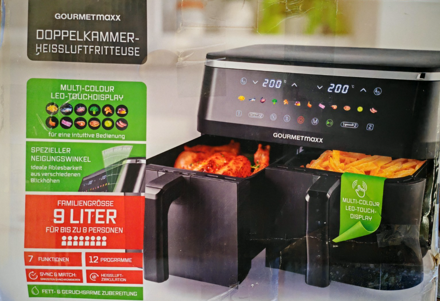 GOURMETmaxx Doppelkammer Heißluftfritteuse 2x4,5L Airfryer 12 Programme HO-A22