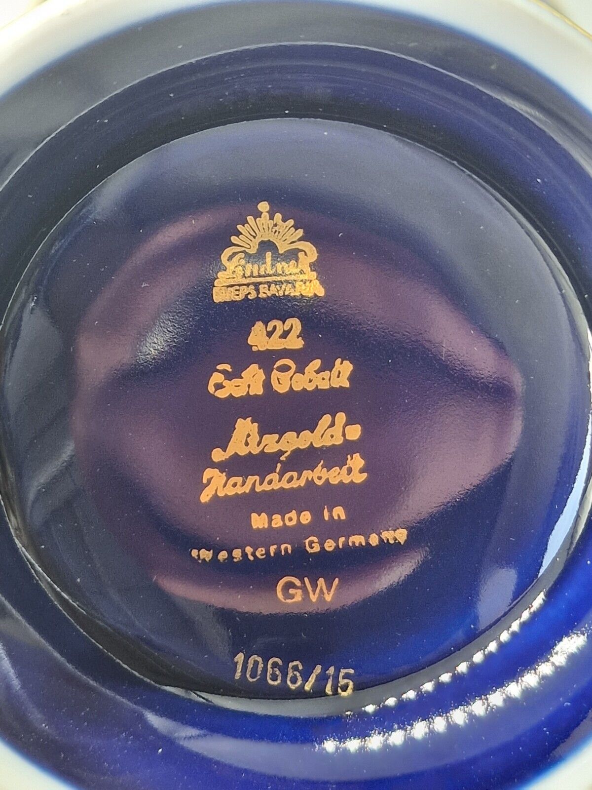 Lindner Porzellan, Vase, Ätzgold Kobalt, Handarbeit