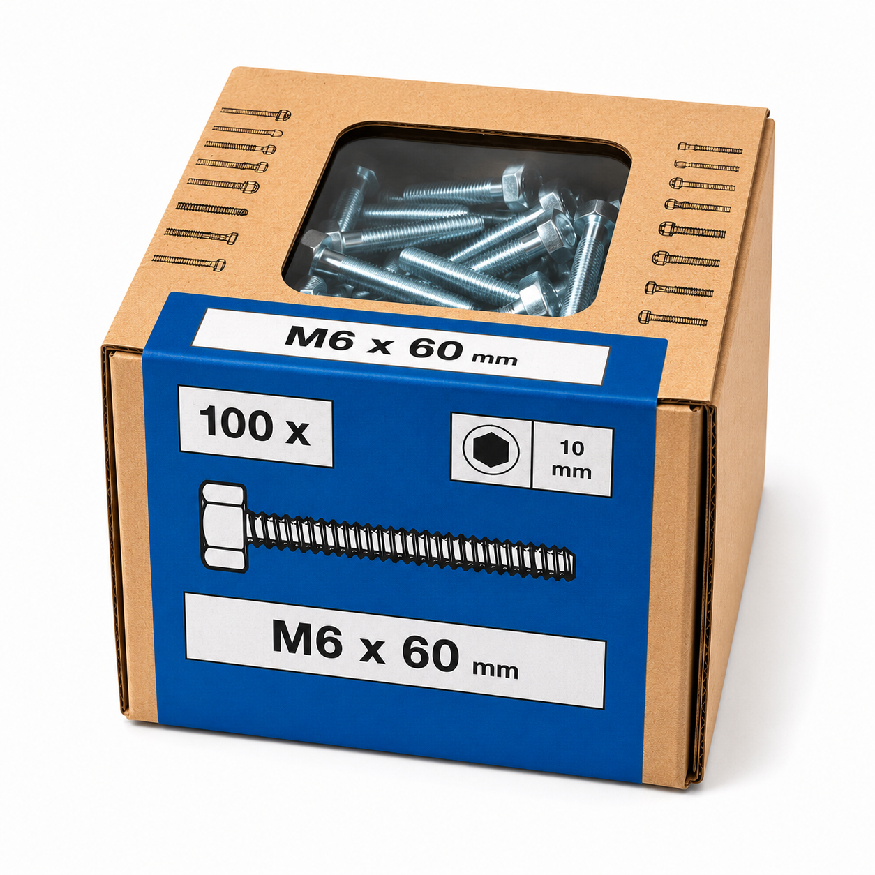 Lux Schlossschrauben verzinkt M6x60mm 100x Sechskant metrisch Gewinde