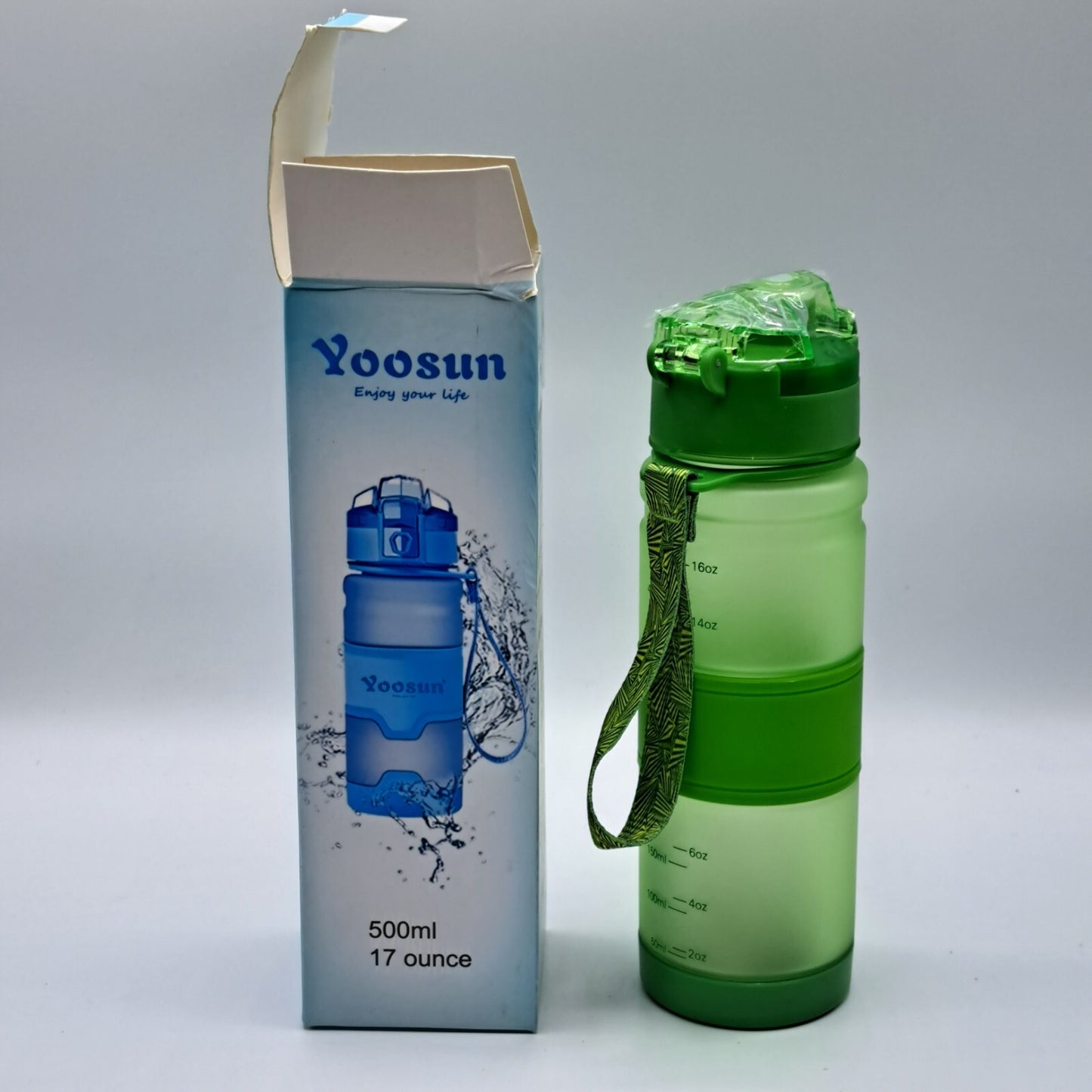 Yoosun Enjoy Your Life 500ml Trinkflasche, Grün, Sport, Schule